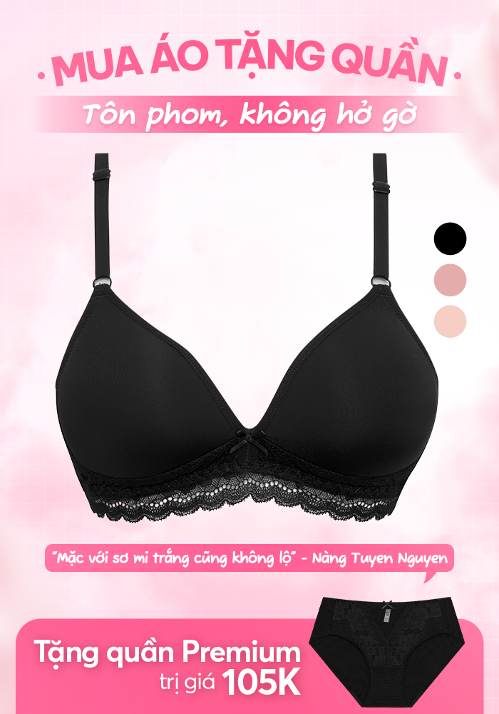 Áo Ngực LOC PREMIUM Bọc Cup Trơn Hoa Lâm  -  Đen 