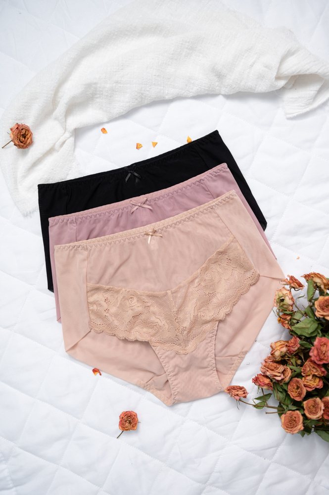 COMBO 3 Quần Lót Lưng Cao Premium Bikini Lưới Phối Ren Trà My