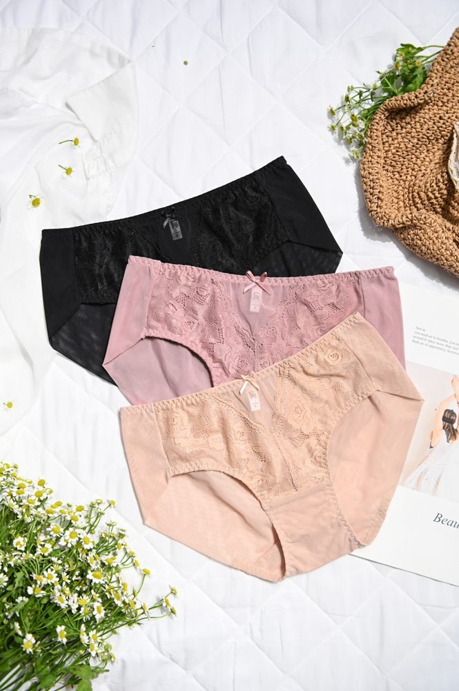 COMBO 3 Quần Lót Premium Bikini Lưới Phối Ren Trà My