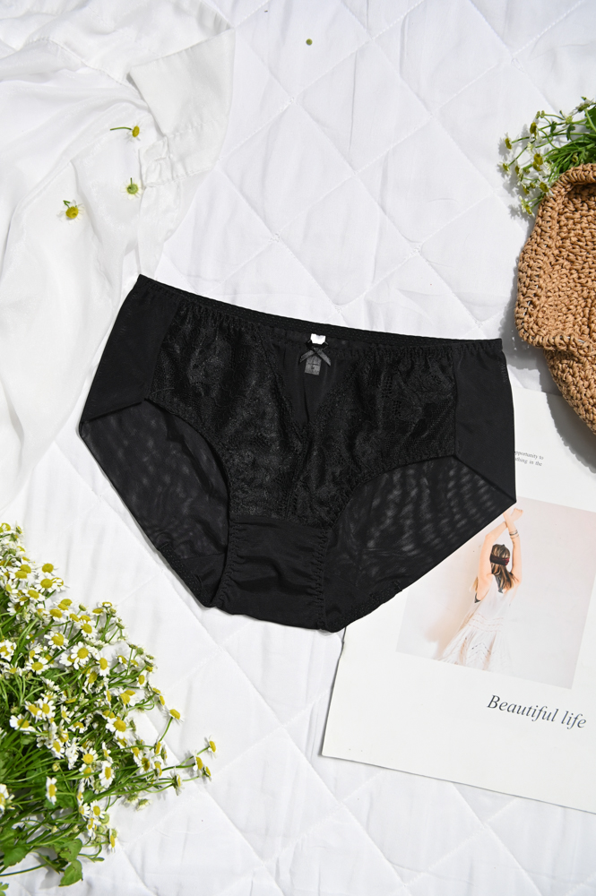 Quần Lót Premium Bikini Lưới Phối Ren Trà My  -  Đen 