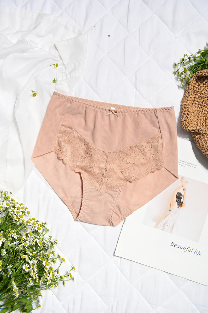 Quần Lót Premium Bikini Lưng Cao Lưới Phối Ren Trà My  -  Da 