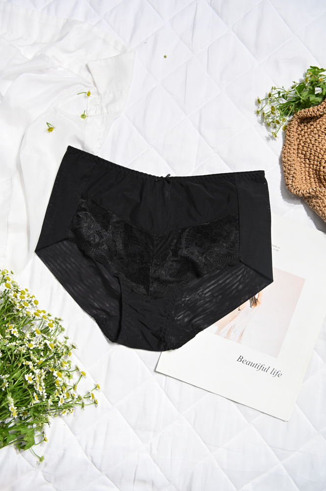 Quần Lót Premium Bikini Lưng Cao Lưới Phối Ren Trà My  -  Đen 
