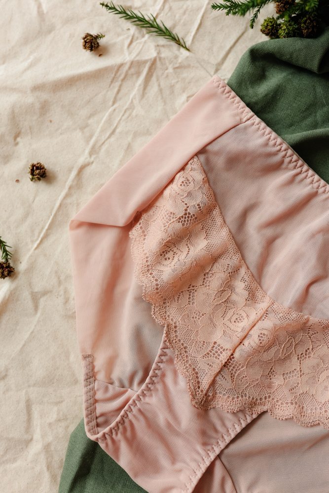 Quần Lót Premium Bikini Lưng Cao Lưới Phối Ren Trà My - Da