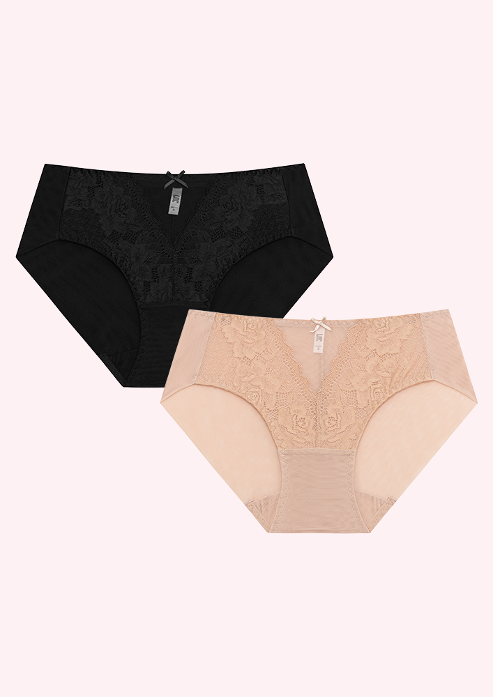 Quần Lót Premium Bikini Lưới Phối Ren Trà My  -  Đen Da 