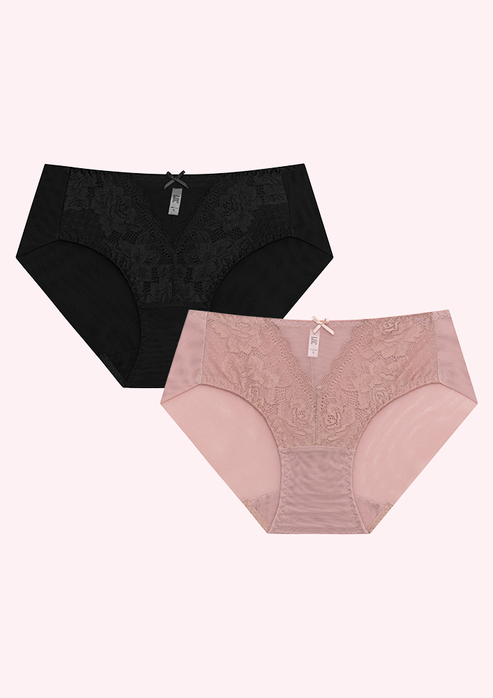 Quần Lót Premium Bikini Lưới Phối Ren Trà My  -  Hồng Đen 
