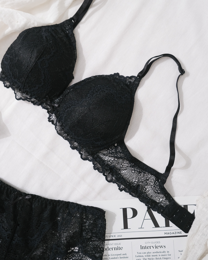 Áo Ngực Cup Đơn Tròn Chân Ren LN - Đen Diệp Lãng