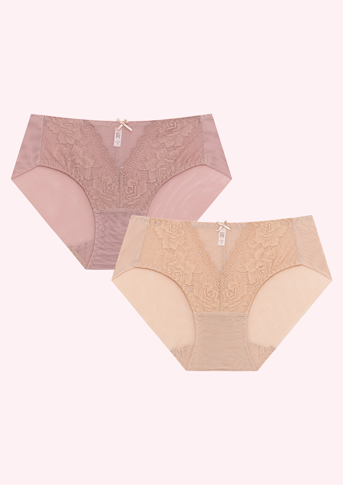Quần Lót Premium Bikini Lưới Phối Ren Trà My  -  Da Hồng 