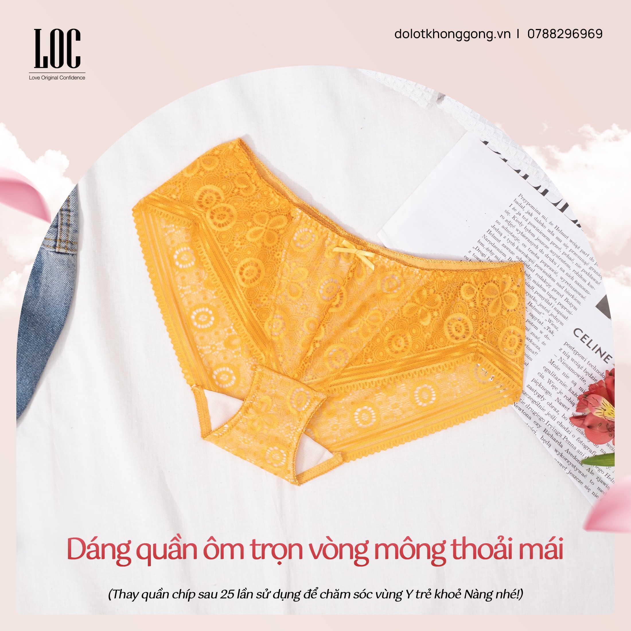 Quần Lót Lưng Vừa Tam Giác - Vàng Họa Mi